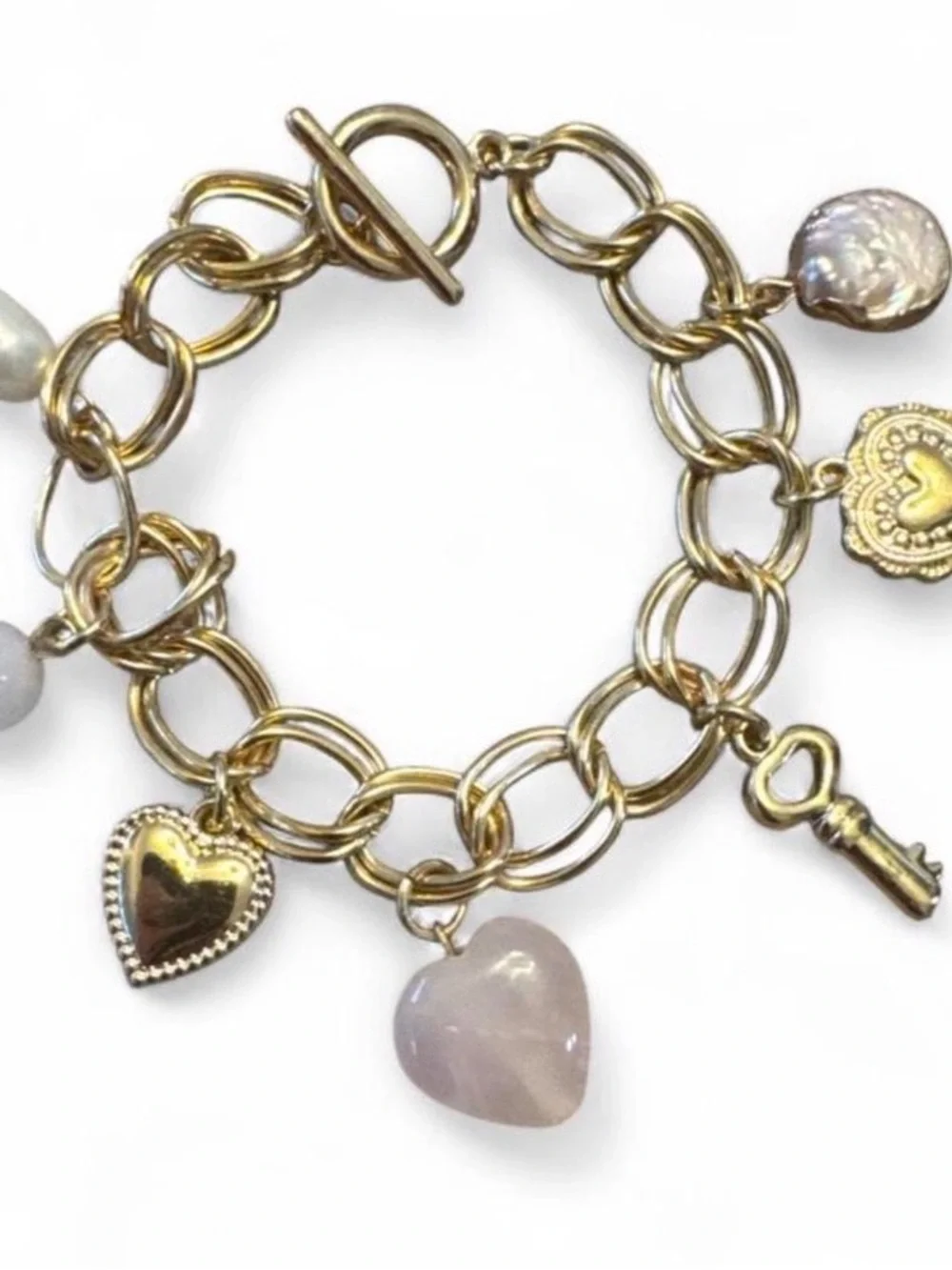 Stunning Camilo Coelho charm bracelet with freshwater pearls & rose quartz